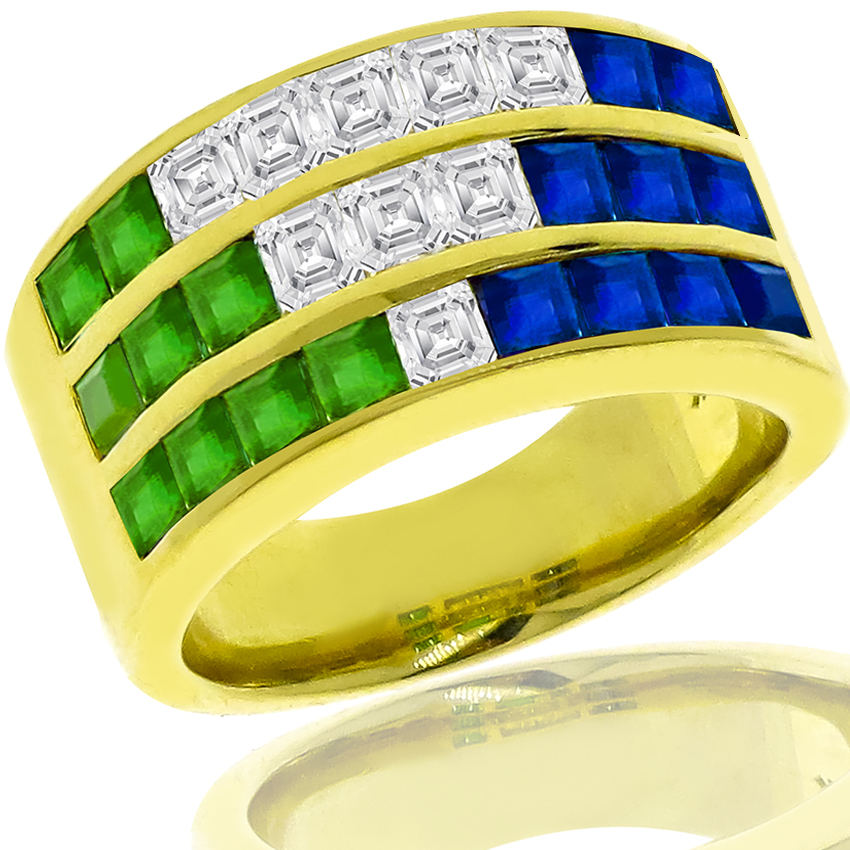 1.30ct Sapphire 0.84ct Emerald 0.71ct Diamond Gold Ring