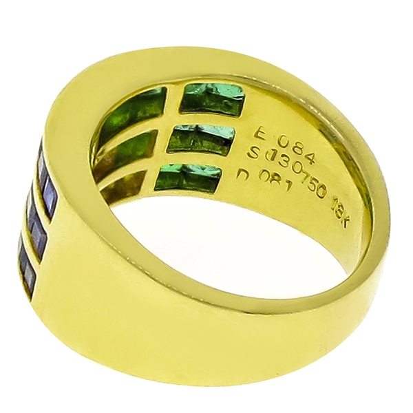 1.30ct Sapphire 0.84ct Emerald 0.71ct Diamond Gold Ring
