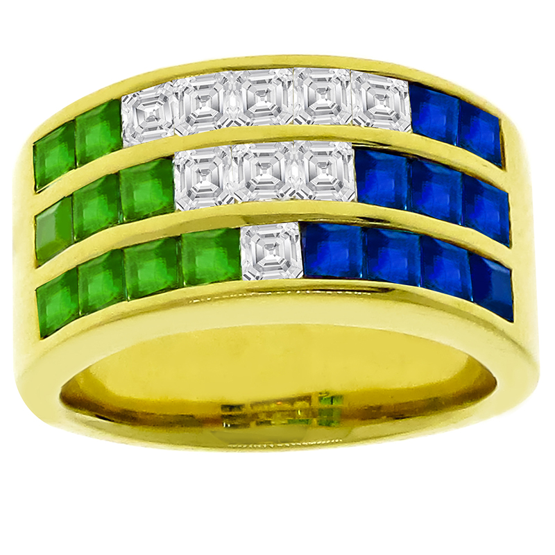 1.30ct Sapphire 0.84ct Emerald 0.71ct Diamond Gold Ring