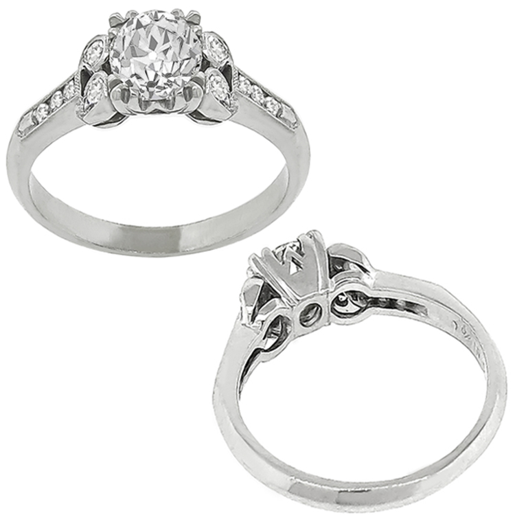 Antique Art Deco 0.62ct Old European Brilliant Diamond Platinum Engagement Ring