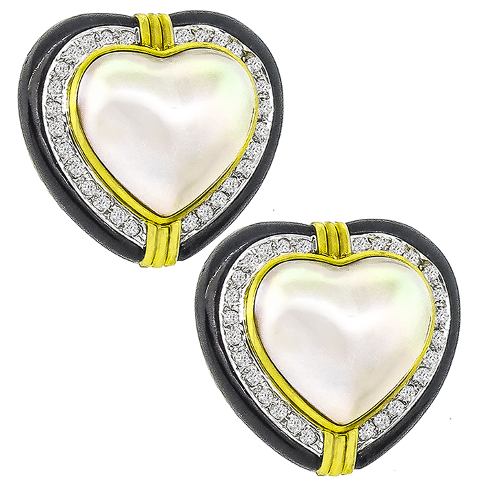 Mabe Pearl Onyx 0.50ct Diamond Gold Earrings