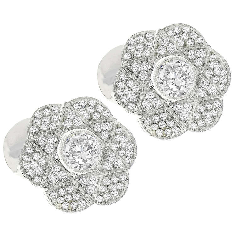 0.90ct Diamonds Gold Floral Earrings
