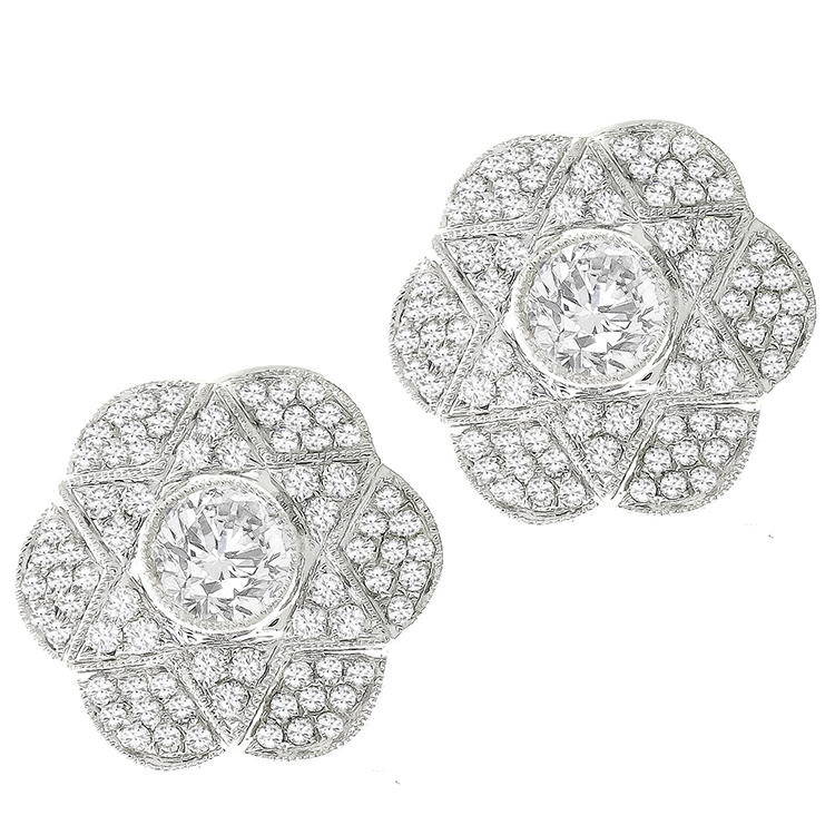 0.90ct Diamonds Gold Floral Earrings