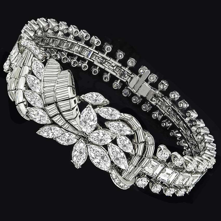 30.00ct Diamond Cluster Gold Floral Bracelet