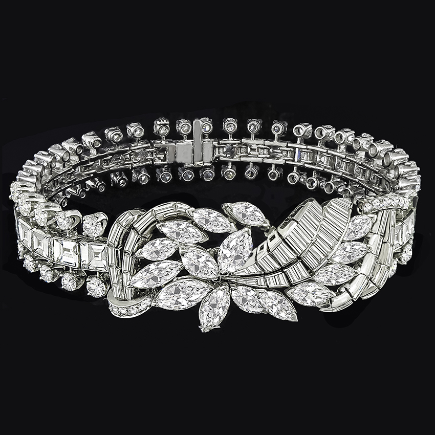 30.00ct Diamond Cluster Gold Floral Bracelet