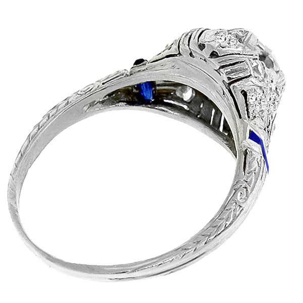 Art Deco 0.75ct Diamond Sapphire Engagement Ring