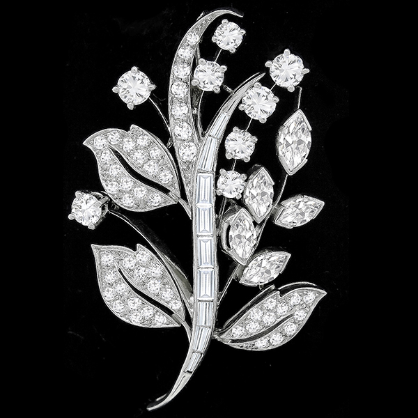 1950s 2.50ct Diamond Gold Floral Pin