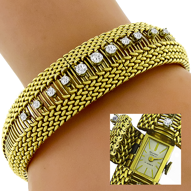 Belfont Incabloc Diamond Gold Cover Watch Bracelet