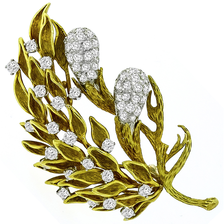 1960s 3.00ct Diamond Gold Floral Pin