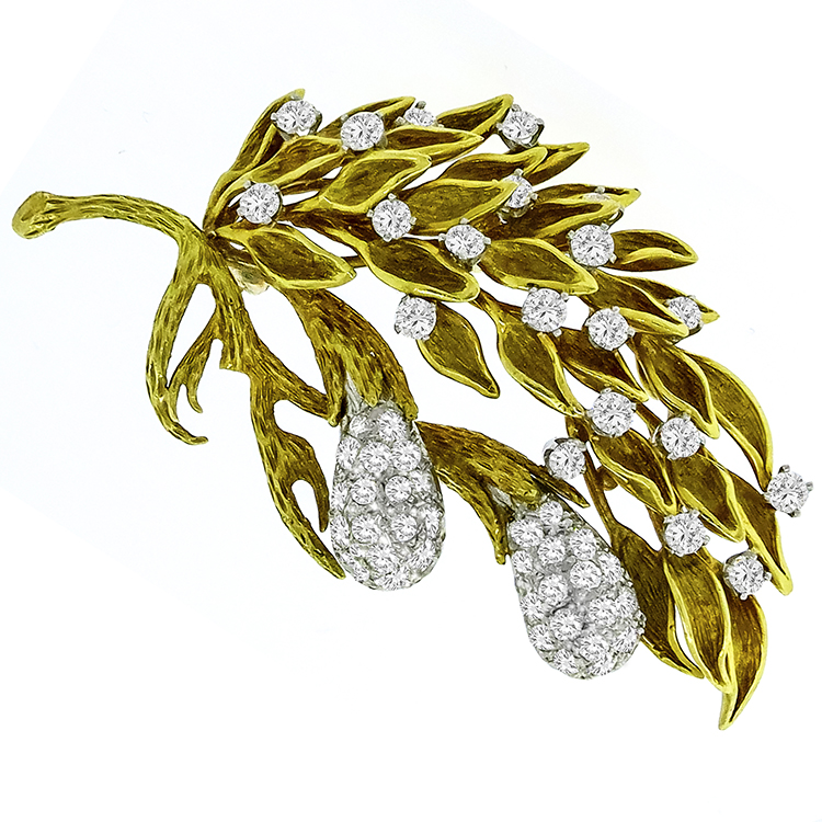 1960s 3.00ct Diamond Gold Floral Pin