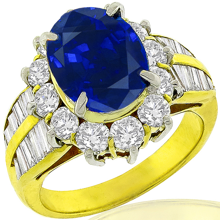 3.46ct Sapphire 1.83ct Diamond Gold Ring 