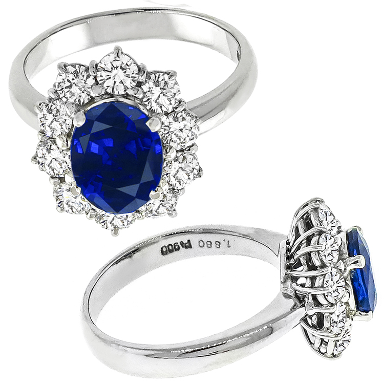GIA 1.88ct Natural Sapphire 1.00ct Diamond Engagement Ring