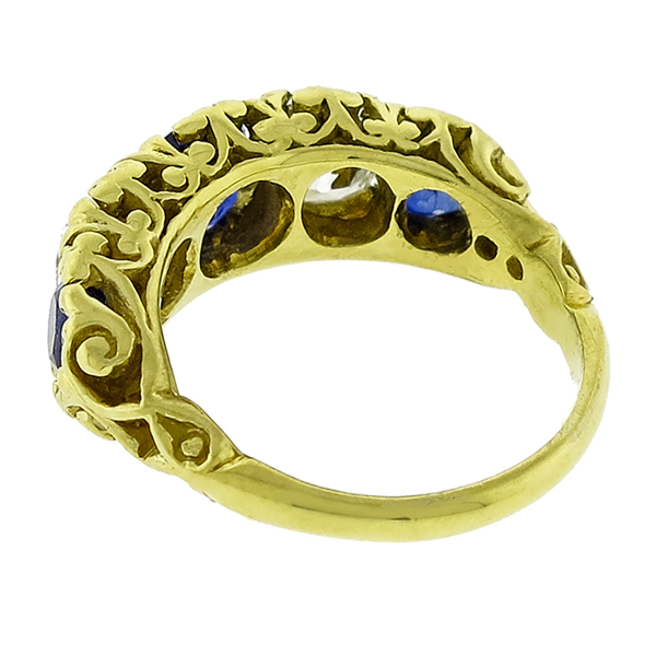 Victorian 0.75ct 0.65ct Diamond Sapphire Gold Ring
