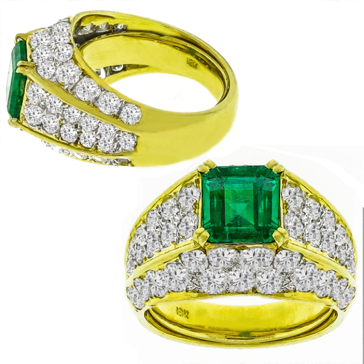 GIA 1.64ct Zambian Emerald 3.64ct Diamond Ring