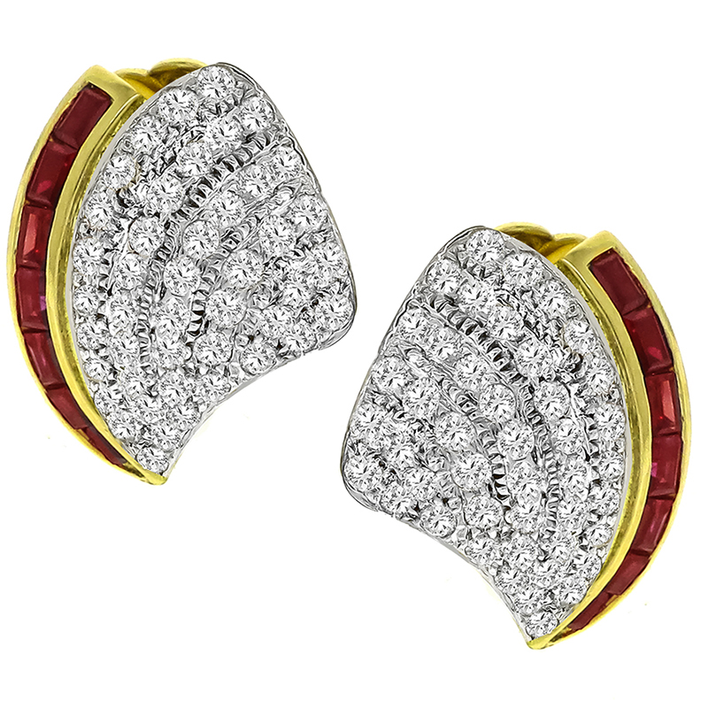 3.00ct Diamond 1.00ct Ruby Gold Earrings