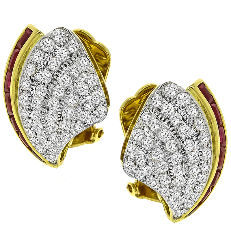 3.00ct Diamond 1.00ct Ruby Gold Earrings