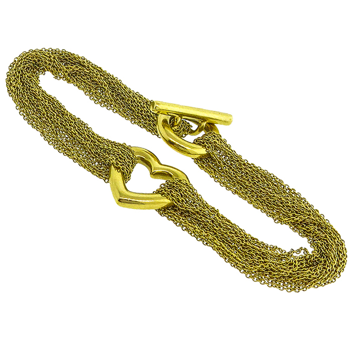 Tiffany Gold Heart Chain Strands Toggle Bracelet