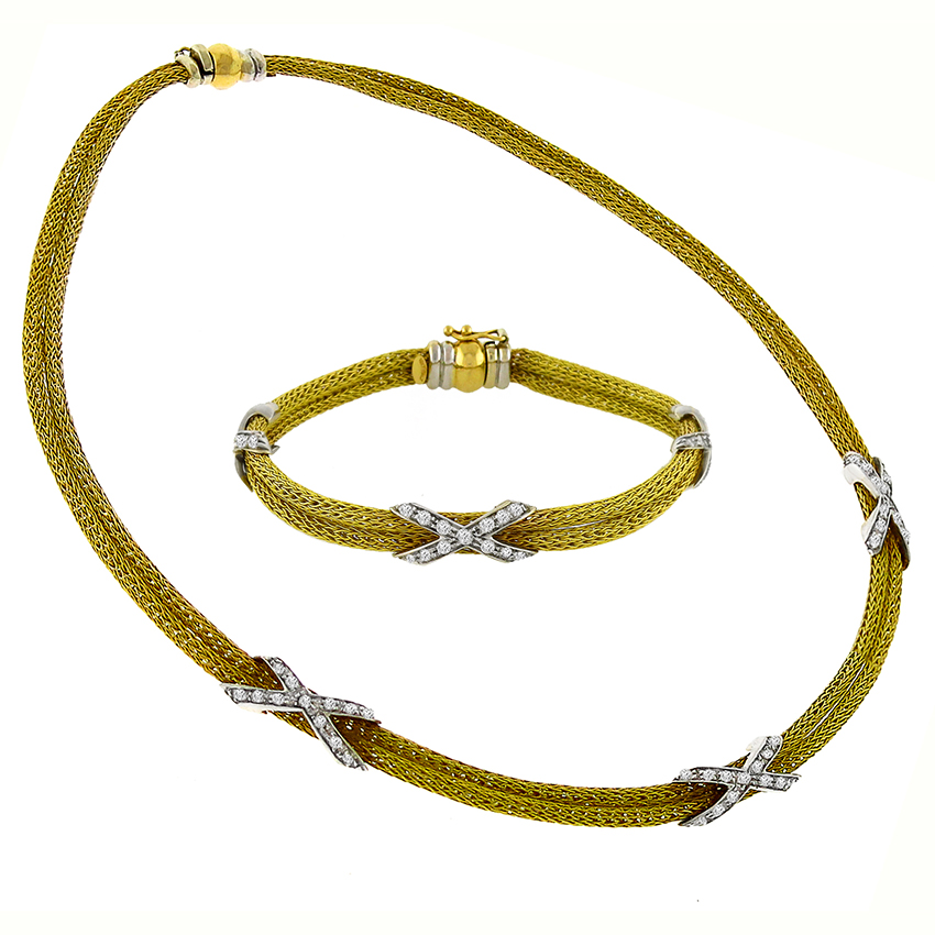 1.55ct Diamond Gold Mesh Necklace And Bracelet Set