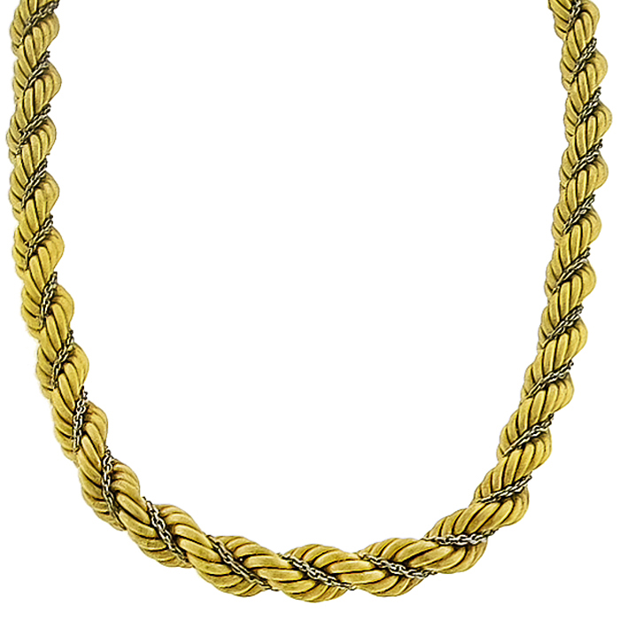 Estate Mid Century 1960s 18k Yellow And White Gold Rope Necklace