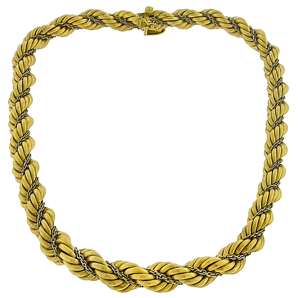 Estate Mid Century 1960s 18k Yellow And White Gold Rope Necklace