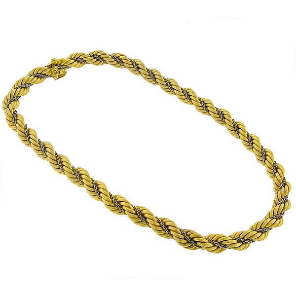 Estate Mid Century 1960s 18k Yellow And White Gold Rope Necklace