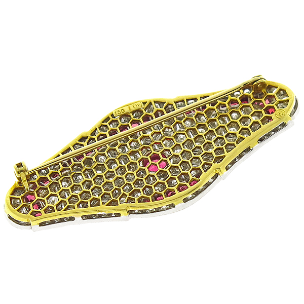Art Deco 3.00ct Diamond 1.50ct Ruby 18k Gold Pin