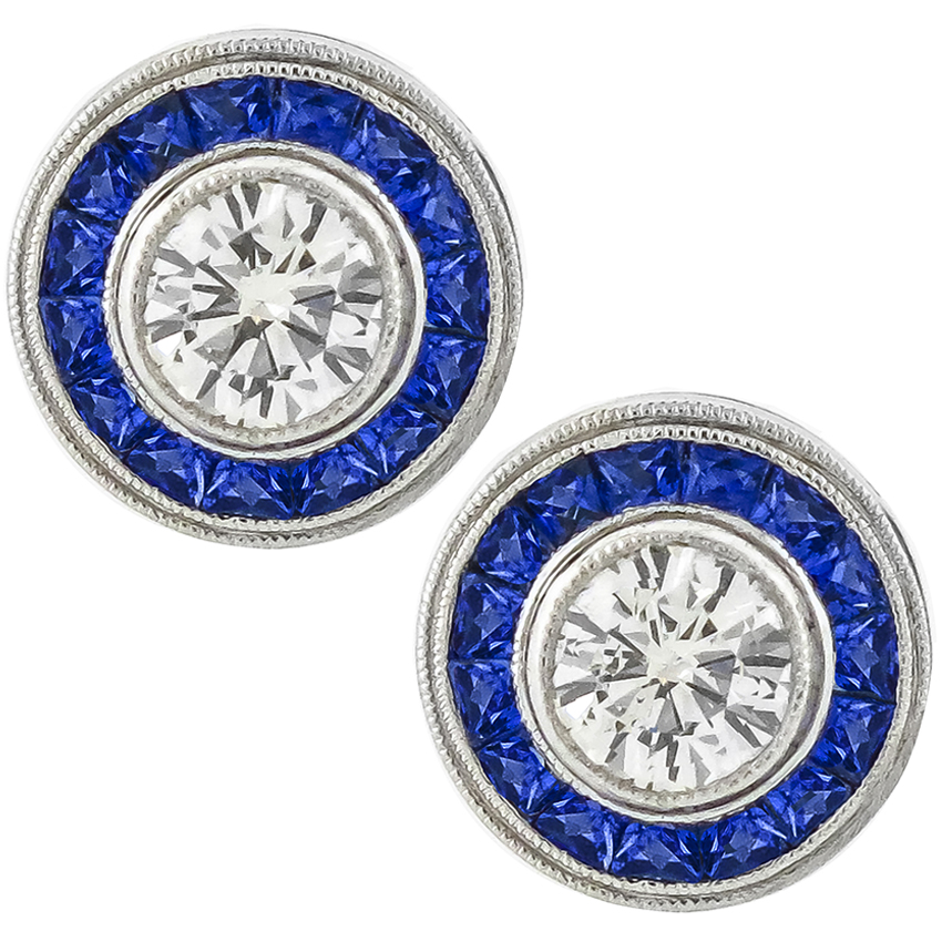 GIA Diamond Sapphire Halo Earrings | Israel Rose