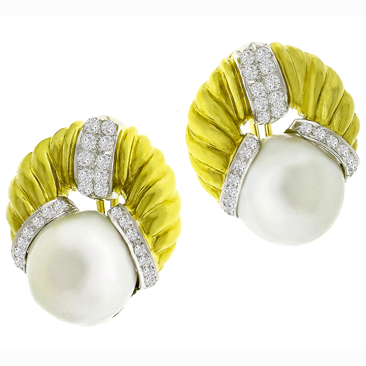 1.00ct Diamond Pearl Gold Earrings