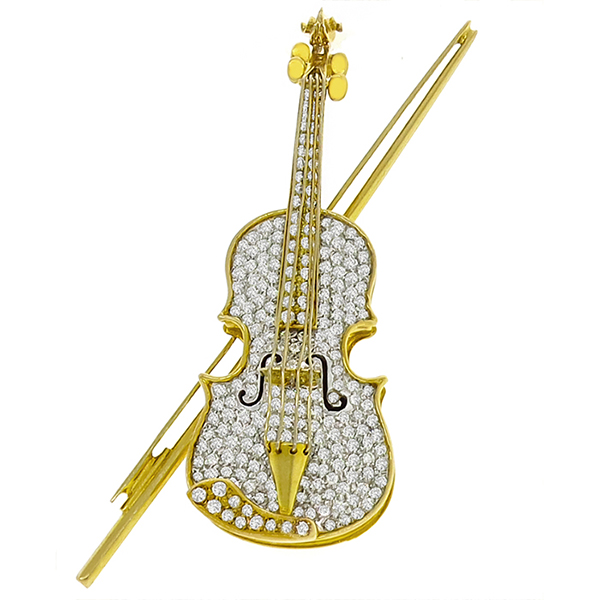 3.50ct Diamond Gold Violin Pin