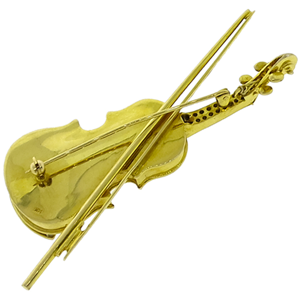 3.50ct Diamond Gold Violin Pin