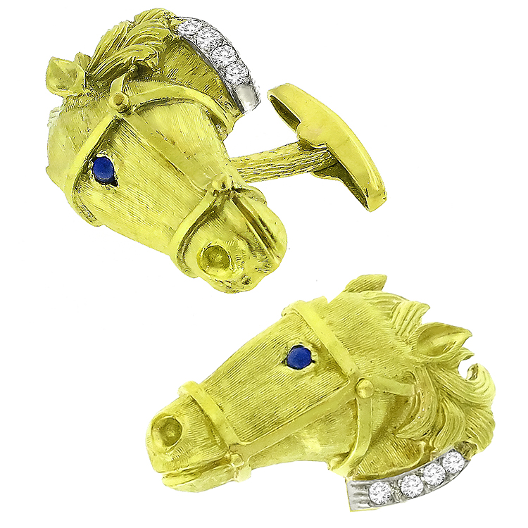 La Triomphe Diamond Lapis Gold Horse Cufflinks