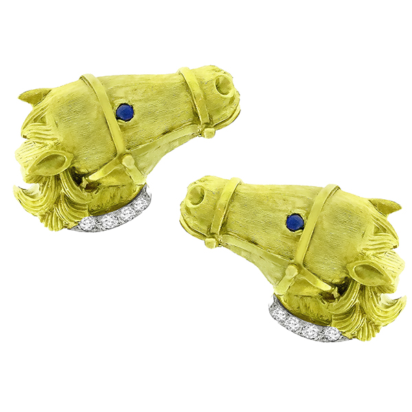 La Triomphe Diamond Lapis Gold Horse Cufflinks