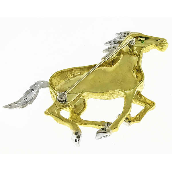 1960s 0.80ct Diamond Emerald Gold Horse Pin