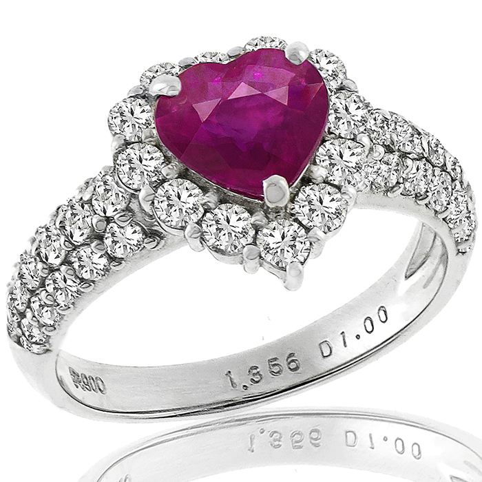 1.36ct Burmese Ruby Diamond Platinum Ring