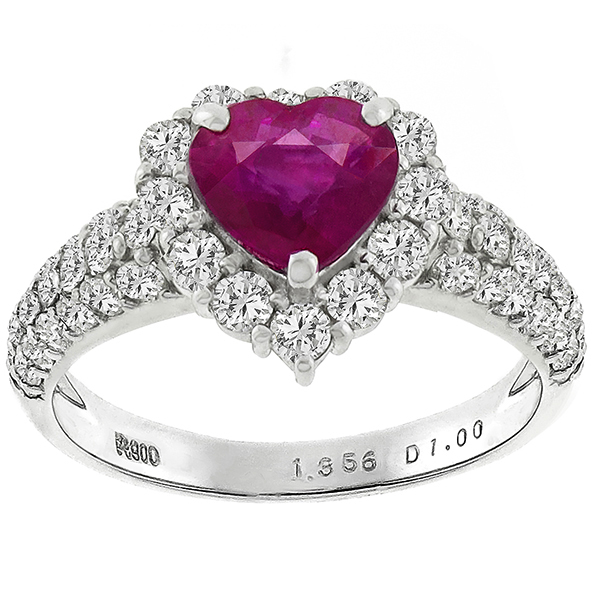 1.36ct Burmese Ruby Diamond Platinum Ring