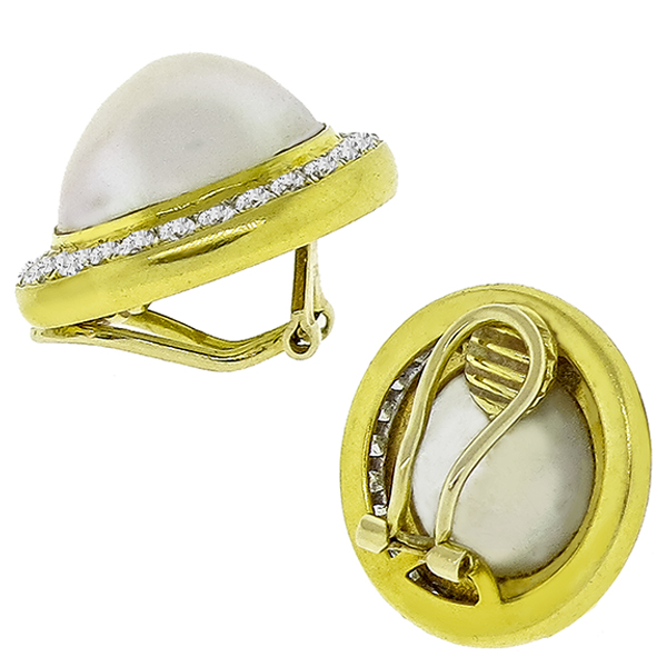 3.00ct Diamond Pearl Gold Earrings 