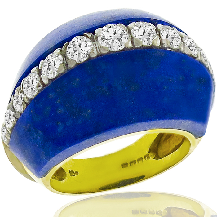 Kutchinsky 1.25ct Diamond Lapis 14k Gold Ring 