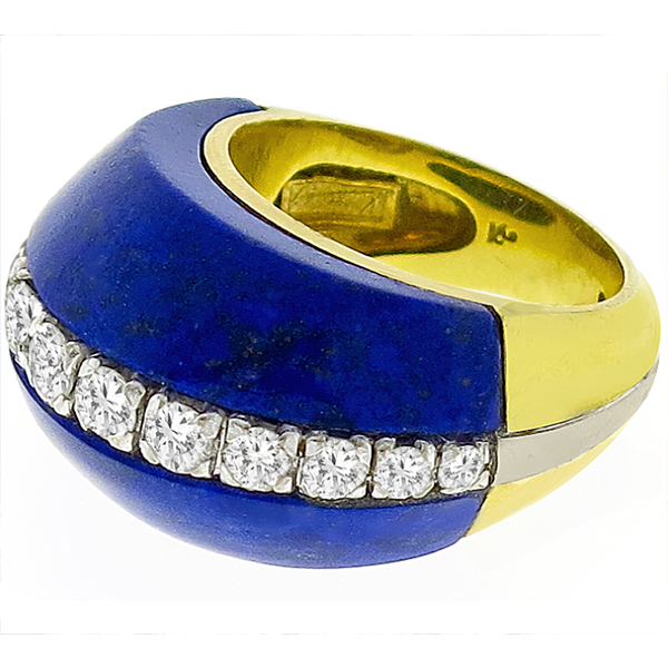 Kutchinsky 1.25ct Diamond Lapis 14k Gold Ring 