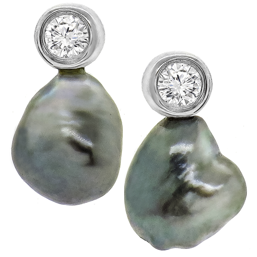 Tiffany 0.28ct Diamond Black Pearl Platinum Drop Earrings