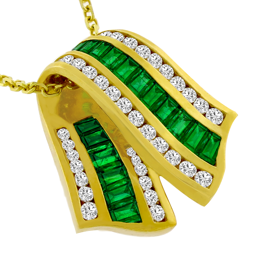 Krypell 1.60ct Emerald 1.16ct Diamond Gold Necklace