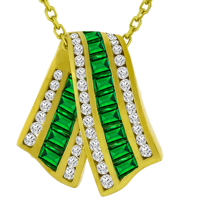 Krypell 1.60ct Emerald 1.16ct Diamond Gold Necklace