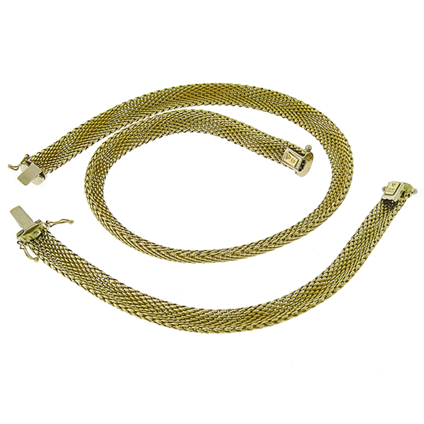 Estate 14k Yellow Gold Weave Mesh Necklace And Bracelet Set