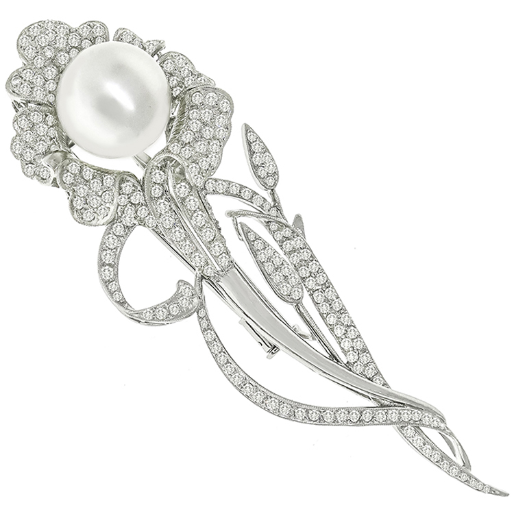 3.50ct Diamond South Sea Pearl Gold Pin