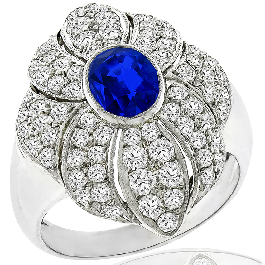 1.30ct Sapphire 1.00ct Diamond Gold Floral Ring