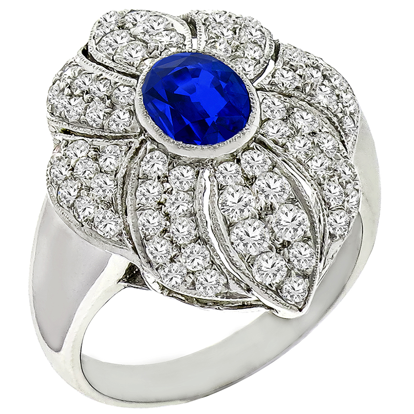 1.30ct Sapphire 1.00ct Diamond Gold Floral Ring