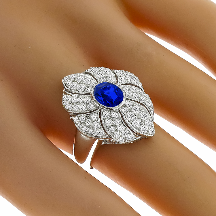 1.30ct Sapphire 1.00ct Diamond Gold Floral Ring