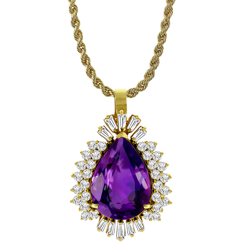 20.00ct Amethyst 2.60ct Diamonds Gold Pendant