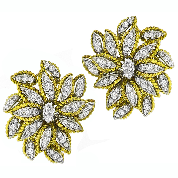 2.50ct Diamond Gold Floral Earrings