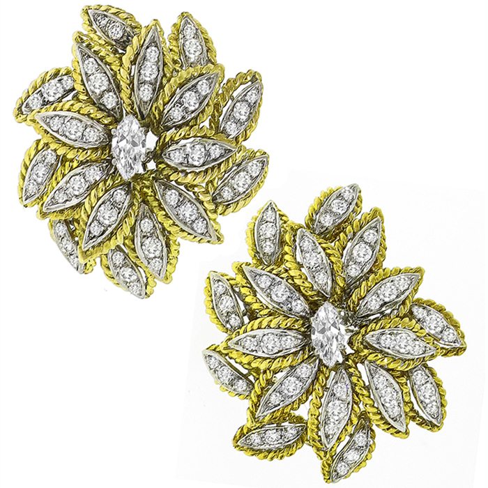 2.50ct Diamond Gold Floral Earrings