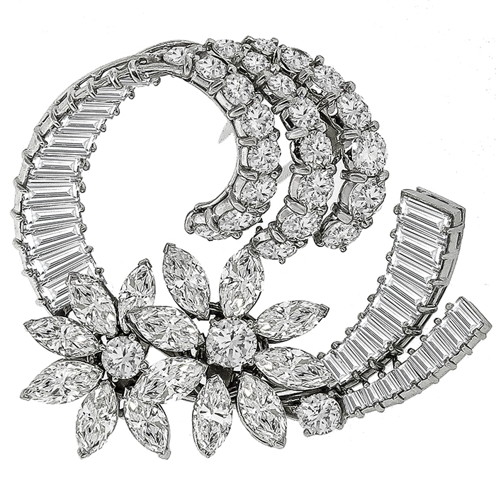 10.00ct Diamond Platinum Floral Pin/ Pendant